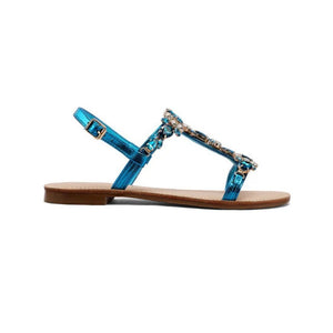 QUEEN HELENA Sandali gioiello donna flat con applicazioni BLU Y7001