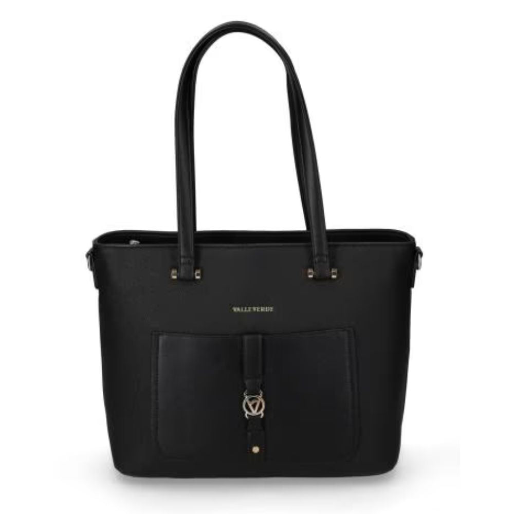 VALLEVERDE Borsa da Donna Nera con cerniera e accessorio decorativo