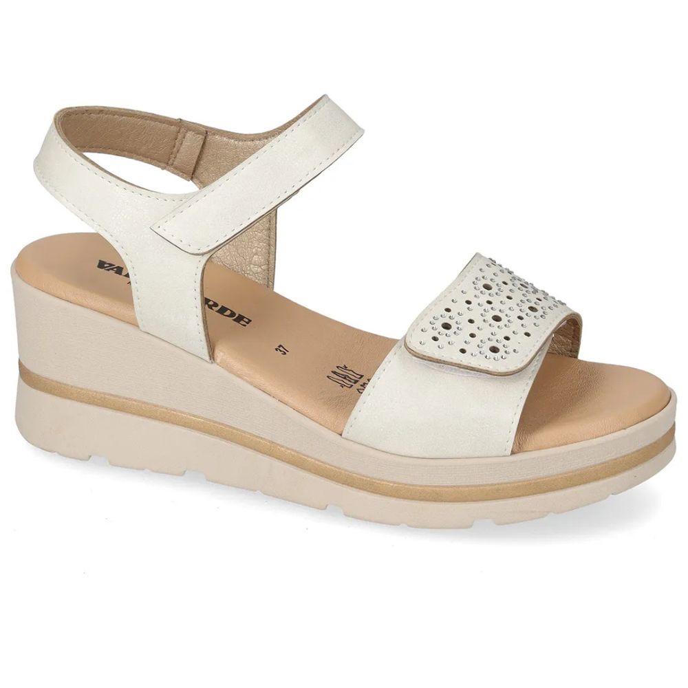 VALLEVERDE Zeppa Avorio Donna con tomaio strass e sottopiede in pelle. Made in Italy.