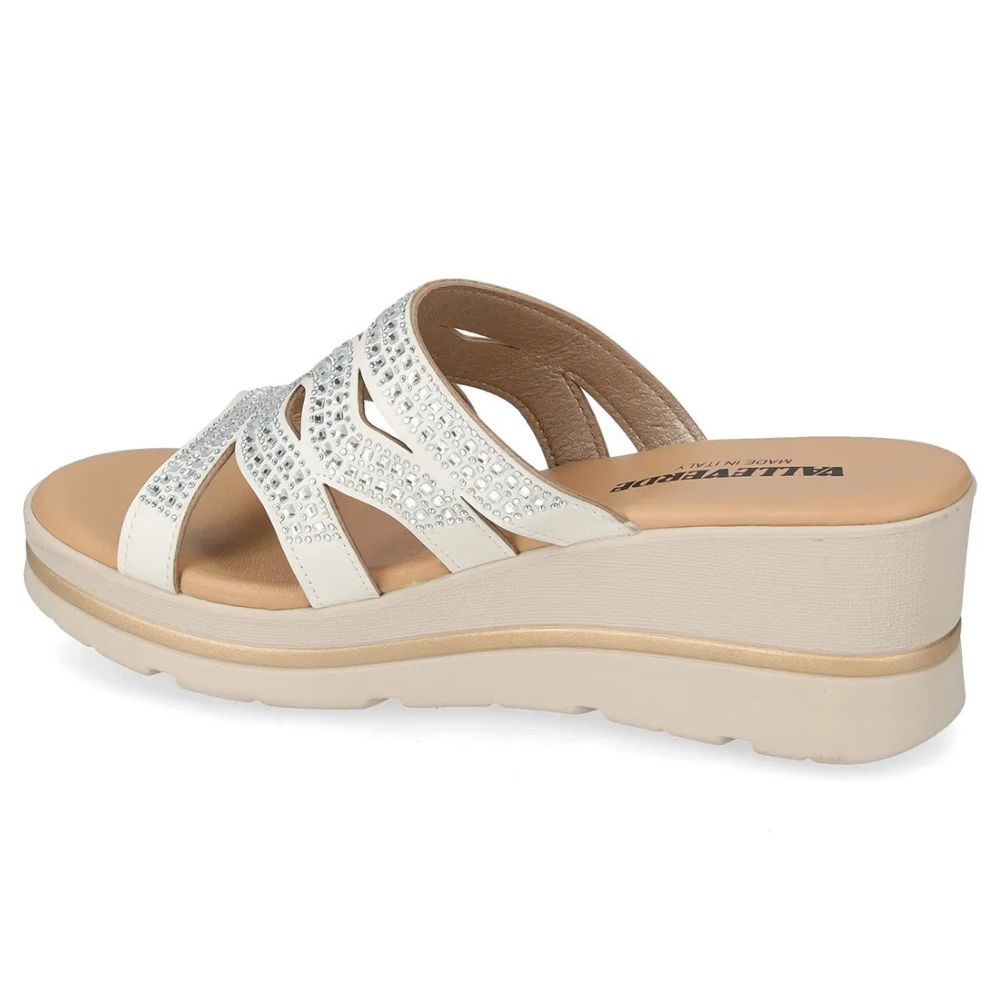 VALLEVERDE Zeppa Silver Donna con tomaio strass e sottopiede in pelle. Made in Italy.