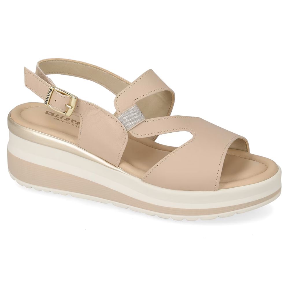 VALLEVERDE Sandalo Donna Vitello Sabbia con tomaio e sottopiede in pelle. Made in Italy.