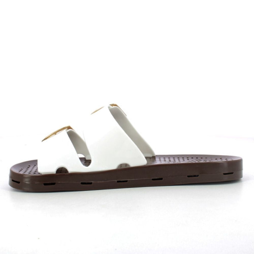 STARTUP sandali donna ciabatte in gomma con doppie fibbie, white/brown