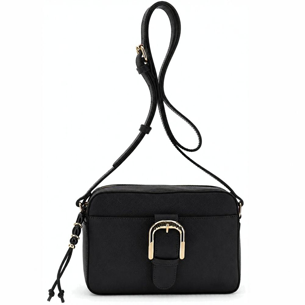 CAFENOIR Borsa camera bag con tasca sul davanti, passante e fibbia in metallo NERA
