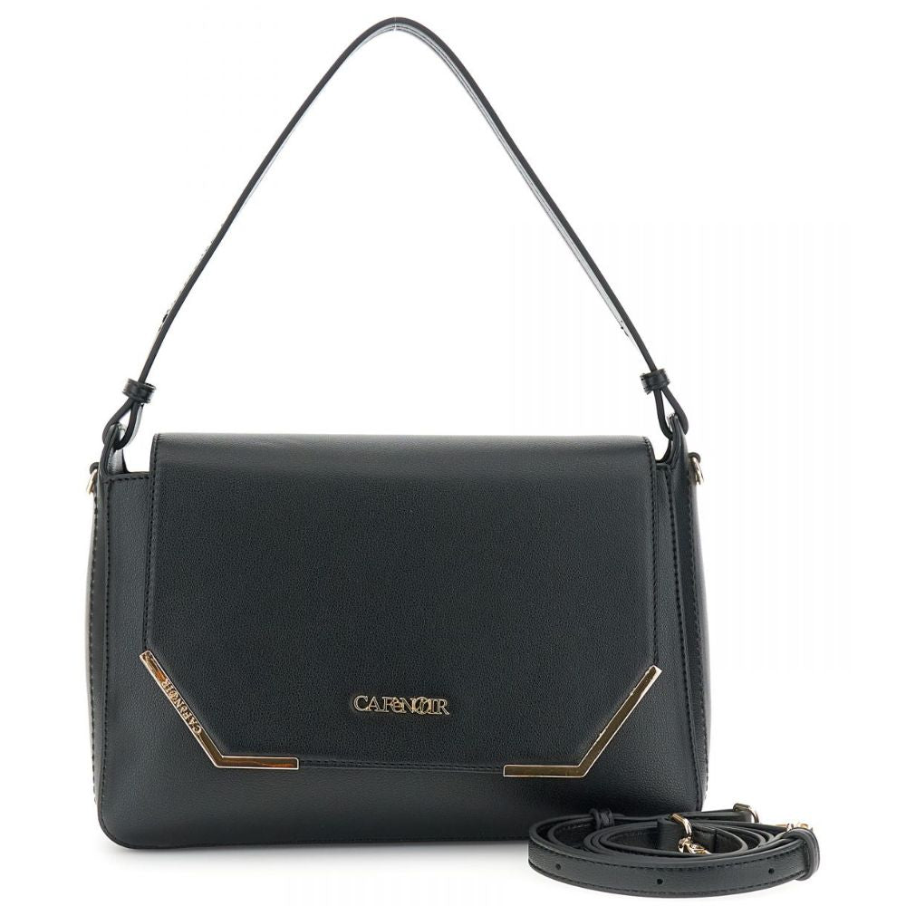 CAFENOIR borsa a spalla con pattina effetto pelle con angoli in metallo nero
