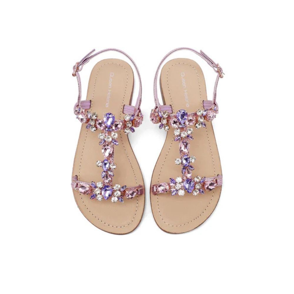 QUEEN HELENA Sandali gioiello donna flat con applicazioni VIOLA Y7001