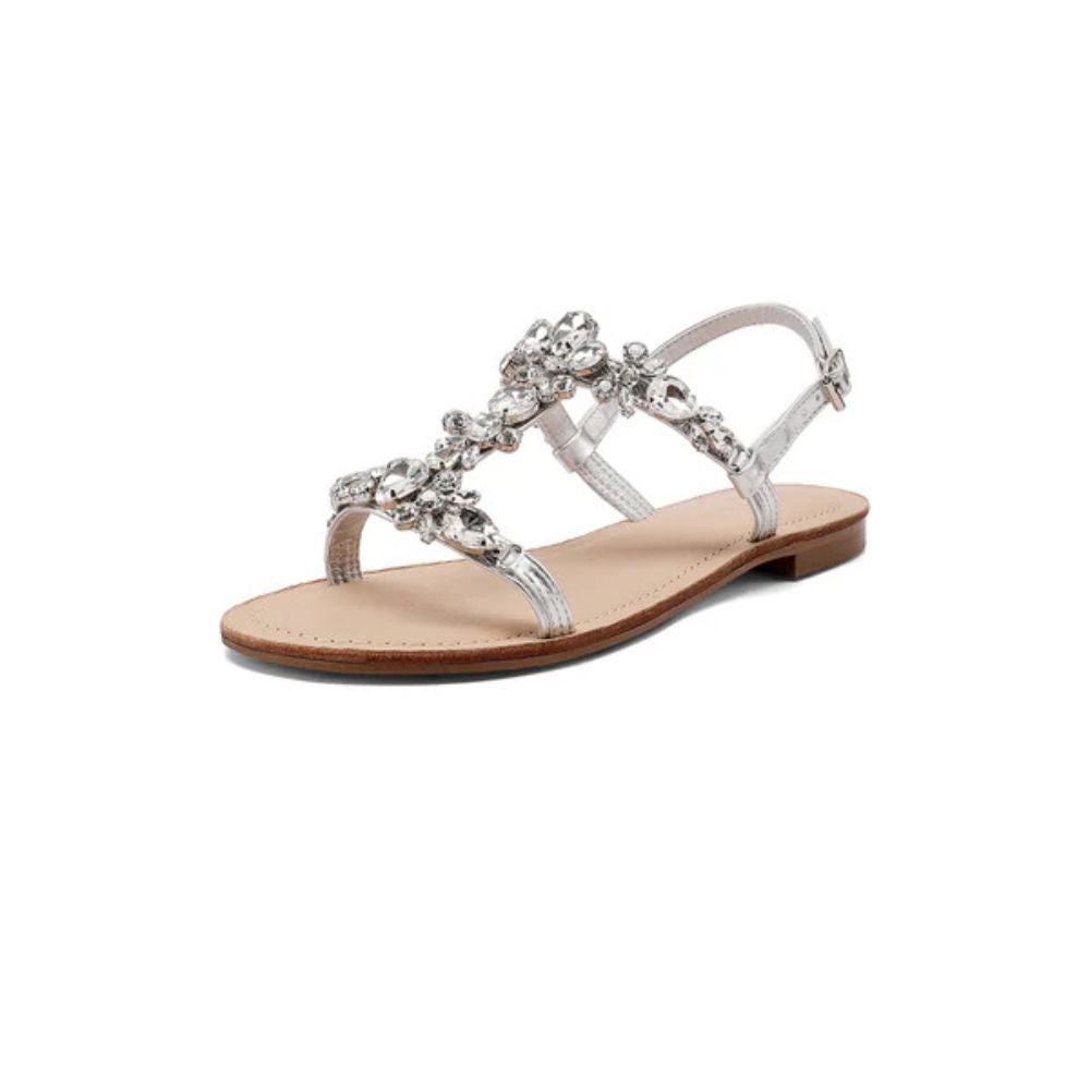 QUEEN HELENA Sandali gioiello donna flat con applicazioni e ARGENTO Y7001