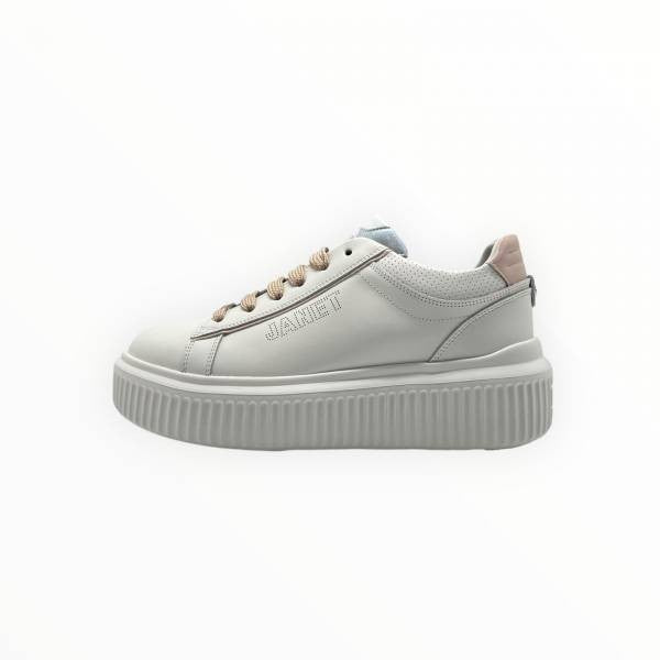 JANET E JANET COD.J572 P/E 2026 SNEAKER DONNA IN PELLE COL.WHITE PINK SILVER