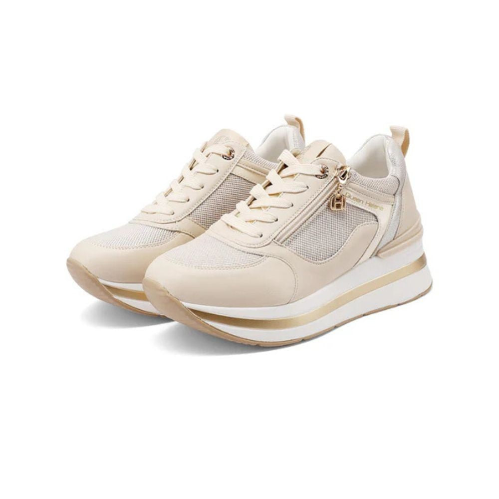 QUEEN HELENA Sneakers platform con zip laterale beige X34-31