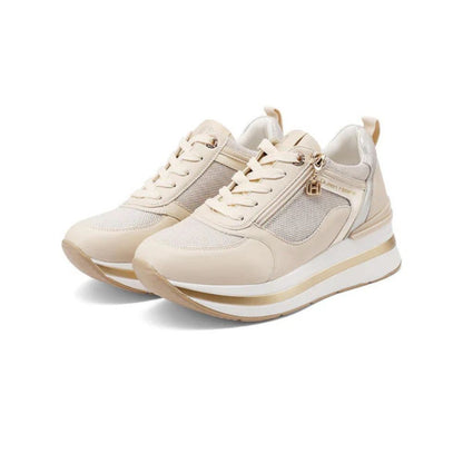 QUEEN HELENA Sneakers platform con zip laterale beige X34-31
