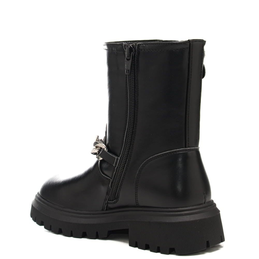 Liu Jo stivaletti da bambina con maxi catena con fiori applicati neri