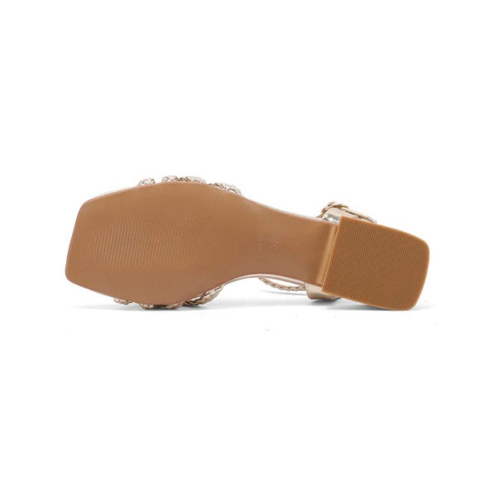 QUEEN HELENA Sandali donna con fasce intrecciate e tacco basso ORO ZM11038