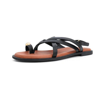 QUEEN HELENA Sandali donna flat infradito a fasce con cinturino NERO ZD135-26