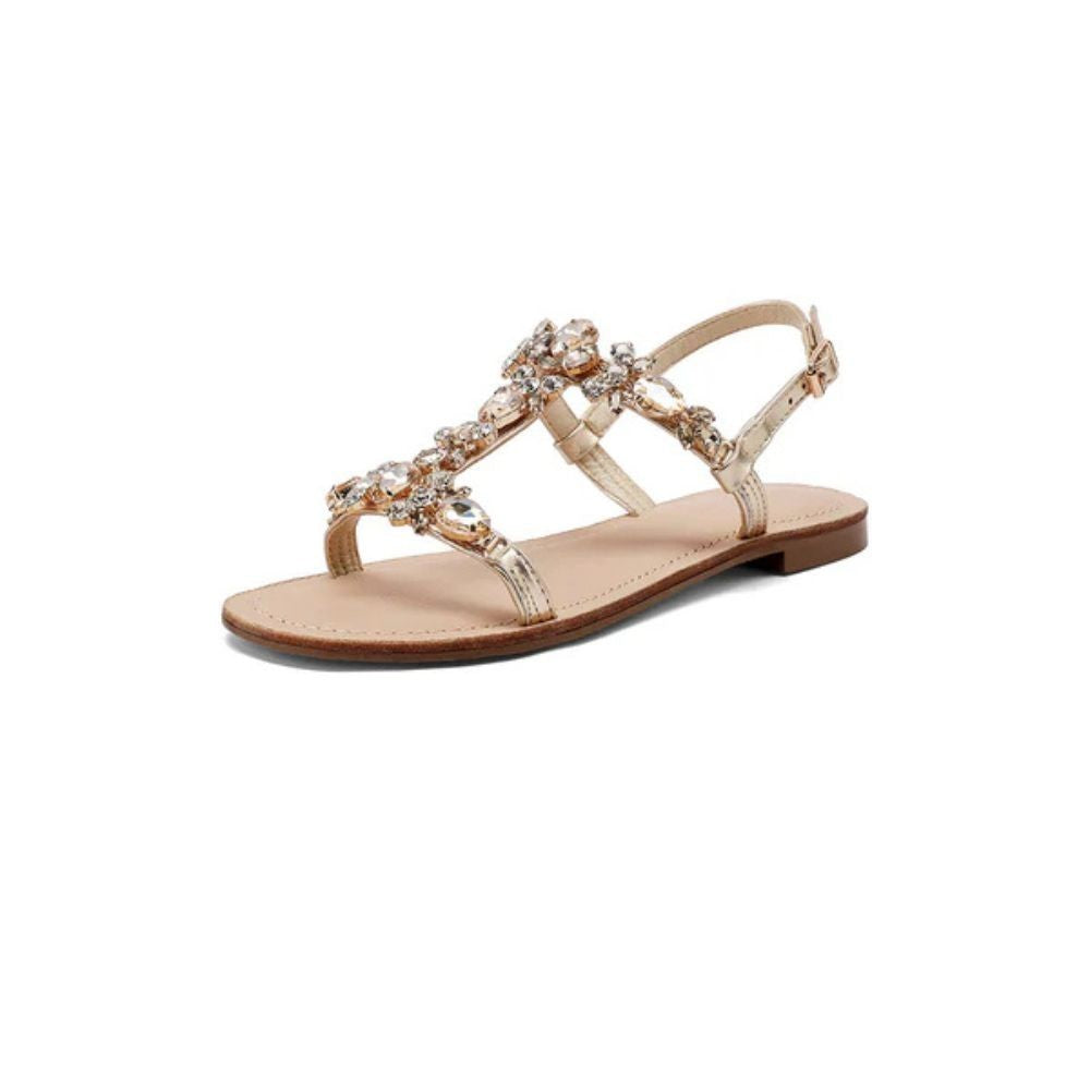 QUEEN HELENA Sandali gioiello flat con applicazioni e cinturini ORO Y7001