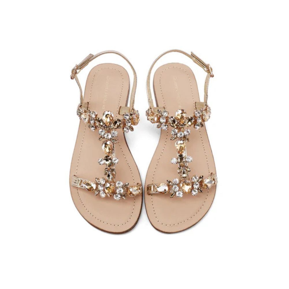 QUEEN HELENA Sandali gioiello flat con applicazioni e cinturini ORO Y7001