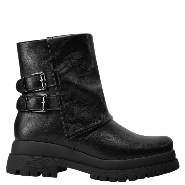 Queen Helena Stivaletti da Donna con fibbie laterali e suola carrarmato