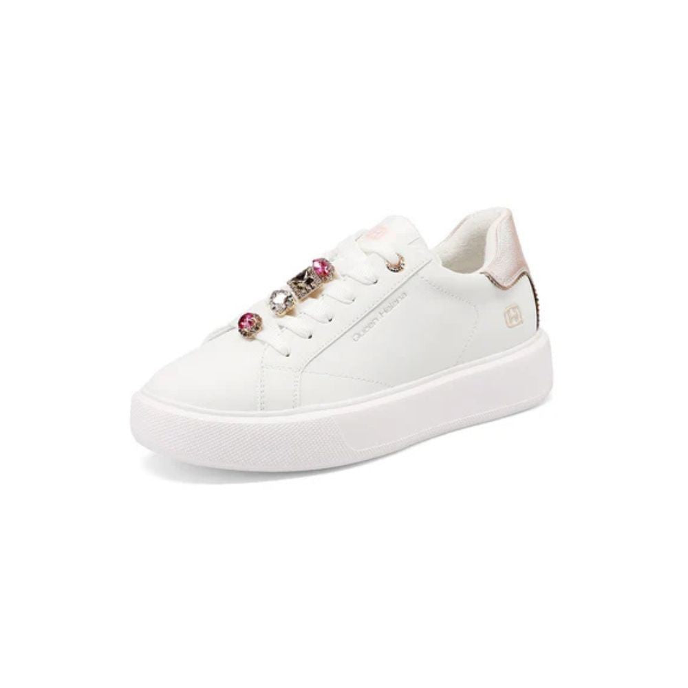 QUEEN HELENA Sneakers donna platform con dettagli gioiello bianco-rosa X34-1