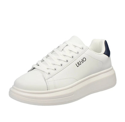 Liu Jo Cv Big 01 white/blu- Sneakers In Pelle Bianco con top blu