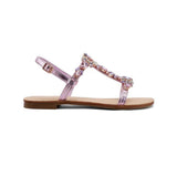 QUEEN HELENA Sandali gioiello donna flat con applicazioni VIOLA Y7001