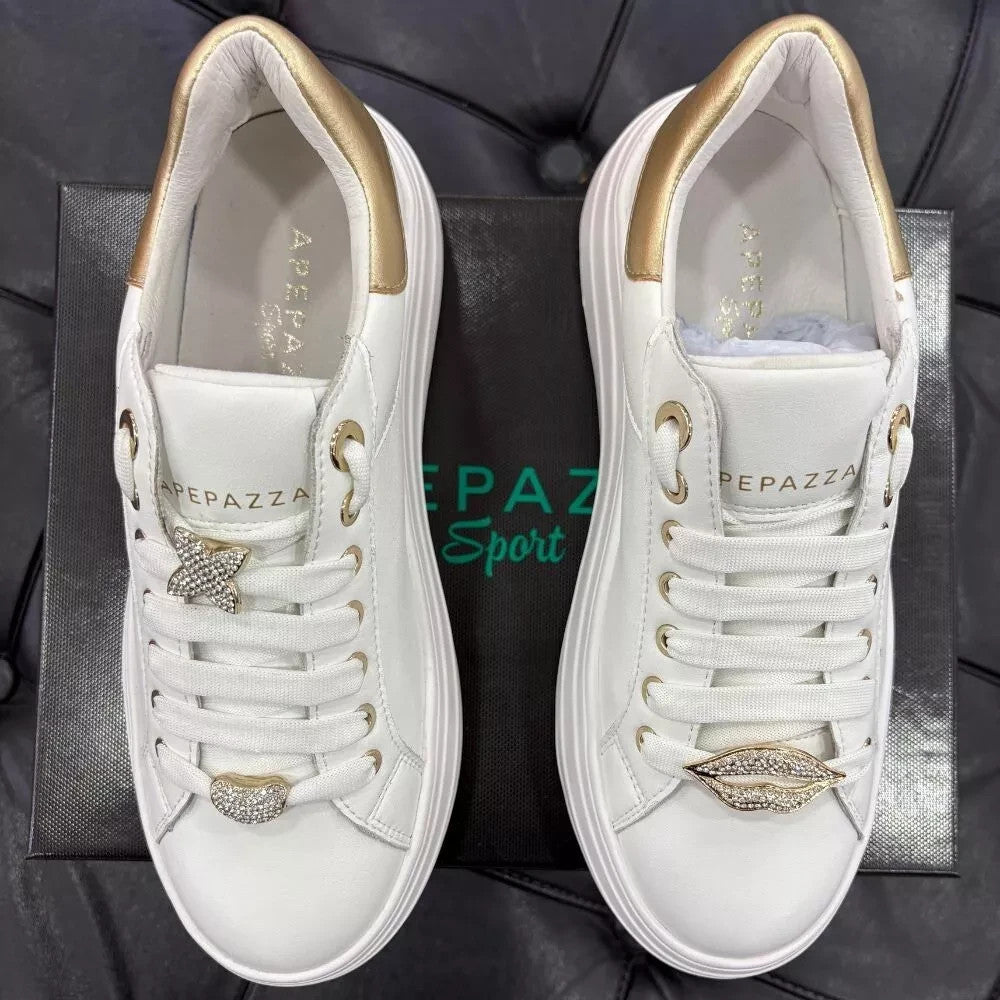 Apepazza S5LIFTY09/ LEA donna white/platinum in pelle con labbra removibili