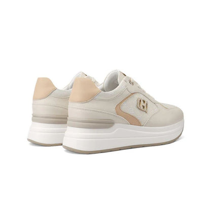QUEEN HELENA Sneakers donna con zeppa beige/camel X34-21