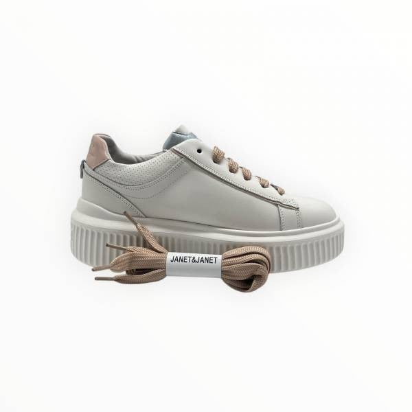 JANET E JANET COD.J572 P/E 2026 SNEAKER DONNA IN PELLE COL.WHITE PINK SILVER