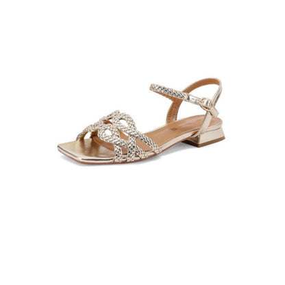 QUEEN HELENA Sandali donna con fasce intrecciate e tacco basso ORO ZM11038