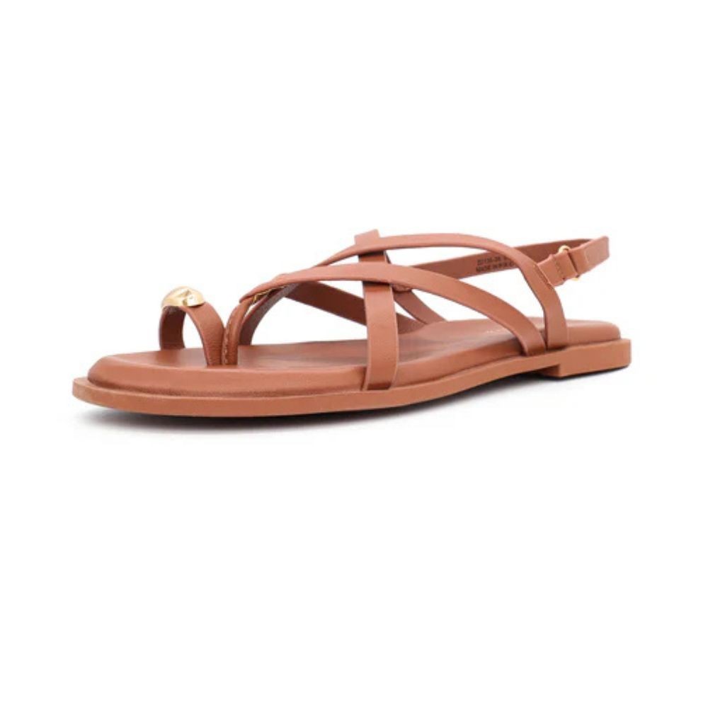QUEEN HELENA Sandali donna flat infradito a fasce con cinturino BROWN ZD135-26