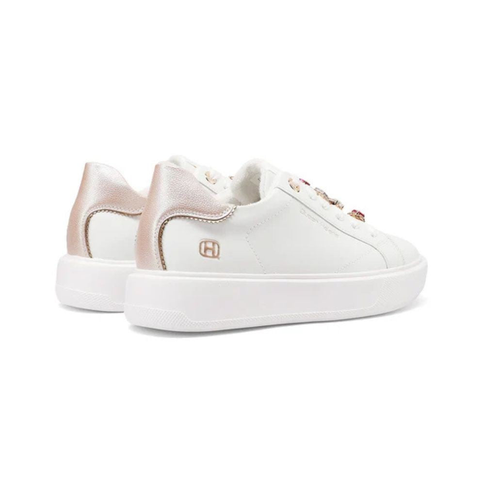 QUEEN HELENA Sneakers donna platform con dettagli gioiello bianco-rosa X34-1