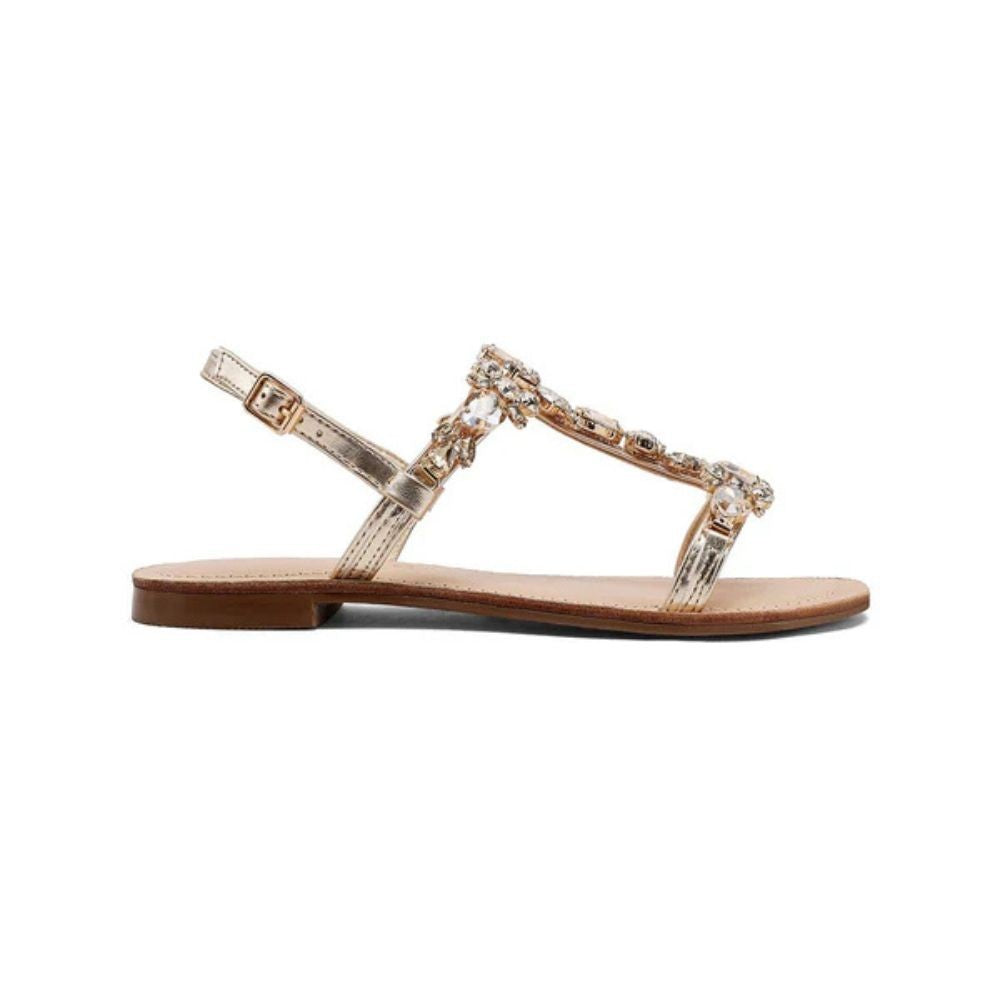 QUEEN HELENA Sandali gioiello flat con applicazioni e cinturini ORO Y7001