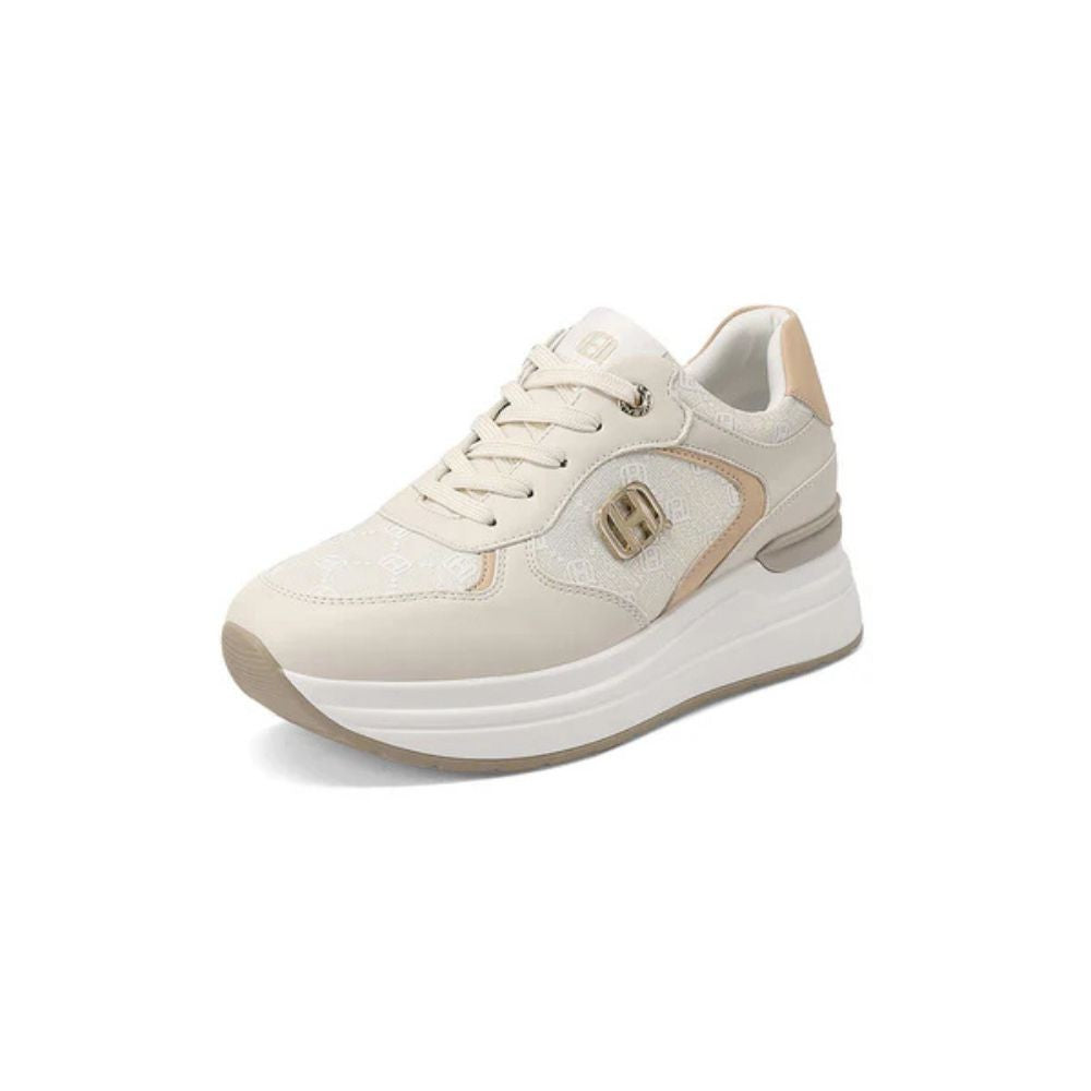 QUEEN HELENA Sneakers donna con zeppa beige/camel X34-21