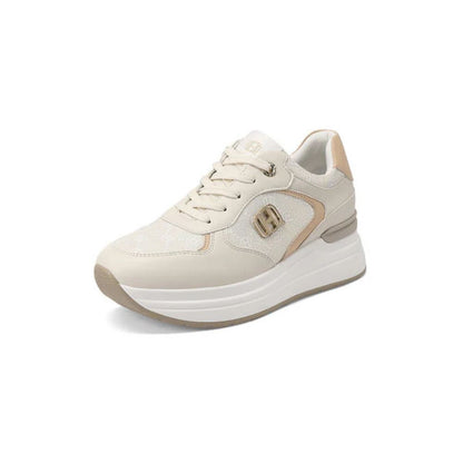 QUEEN HELENA Sneakers donna con zeppa beige/camel X34-21