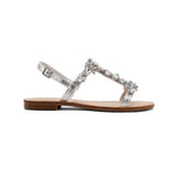QUEEN HELENA Sandali gioiello donna flat con applicazioni e ARGENTO Y7001
