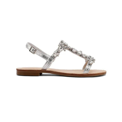 QUEEN HELENA Sandali gioiello donna flat con applicazioni e ARGENTO Y7001