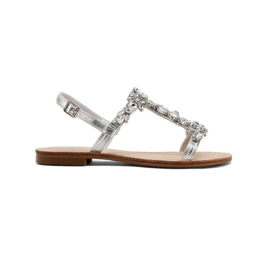 QUEEN HELENA Sandali gioiello donna flat con applicazioni e ARGENTO Y7001