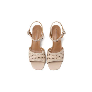 QUEEN HELENA Sandali intrecciati a maglia con tacco largo beige ZM11022