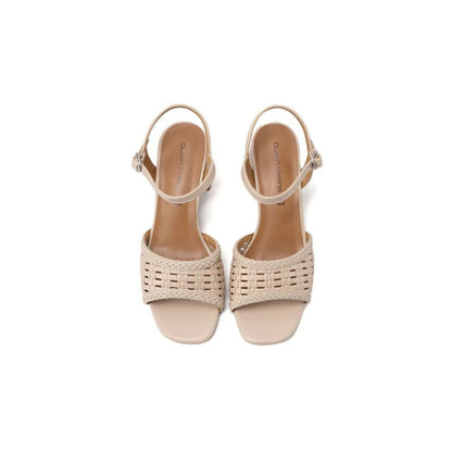 QUEEN HELENA Sandali intrecciati a maglia con tacco largo beige ZM11022