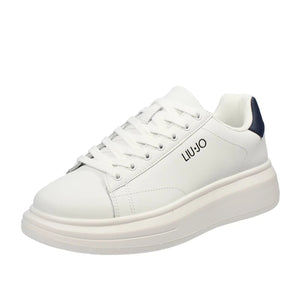 Liu Jo Cv Big 01 white/blu- Sneakers In Pelle Bianco con top blu