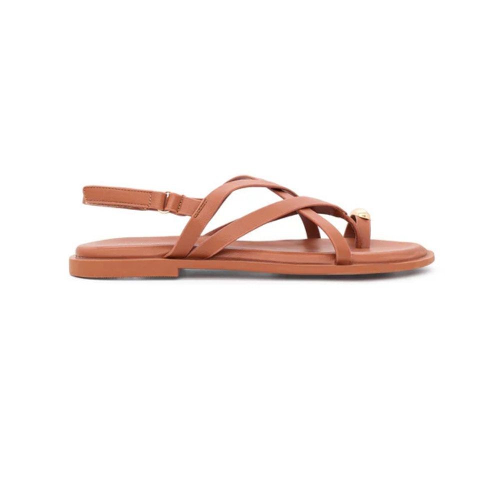 QUEEN HELENA Sandali donna flat infradito a fasce con cinturino BROWN ZD135-26