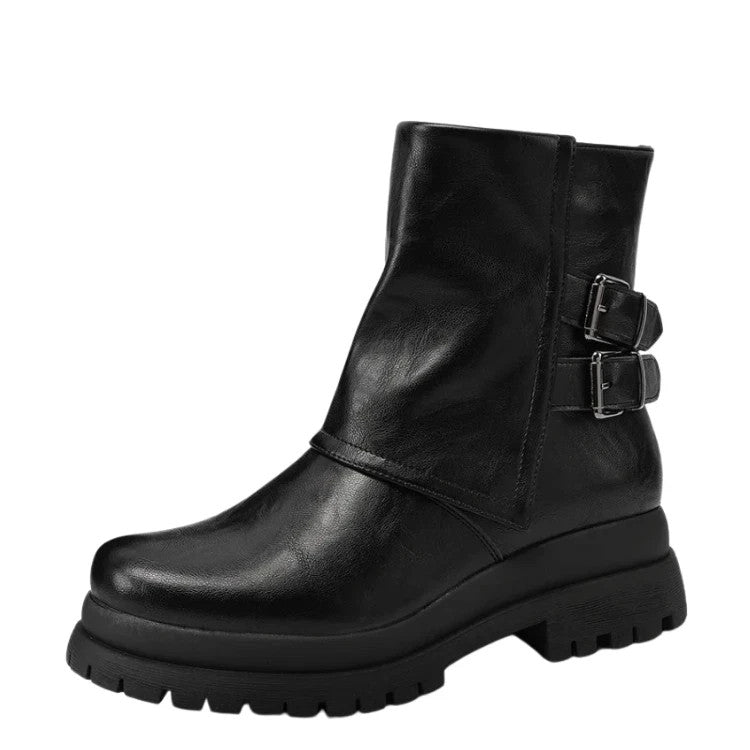 Queen Helena Stivaletti da Donna con fibbie laterali e suola carrarmato