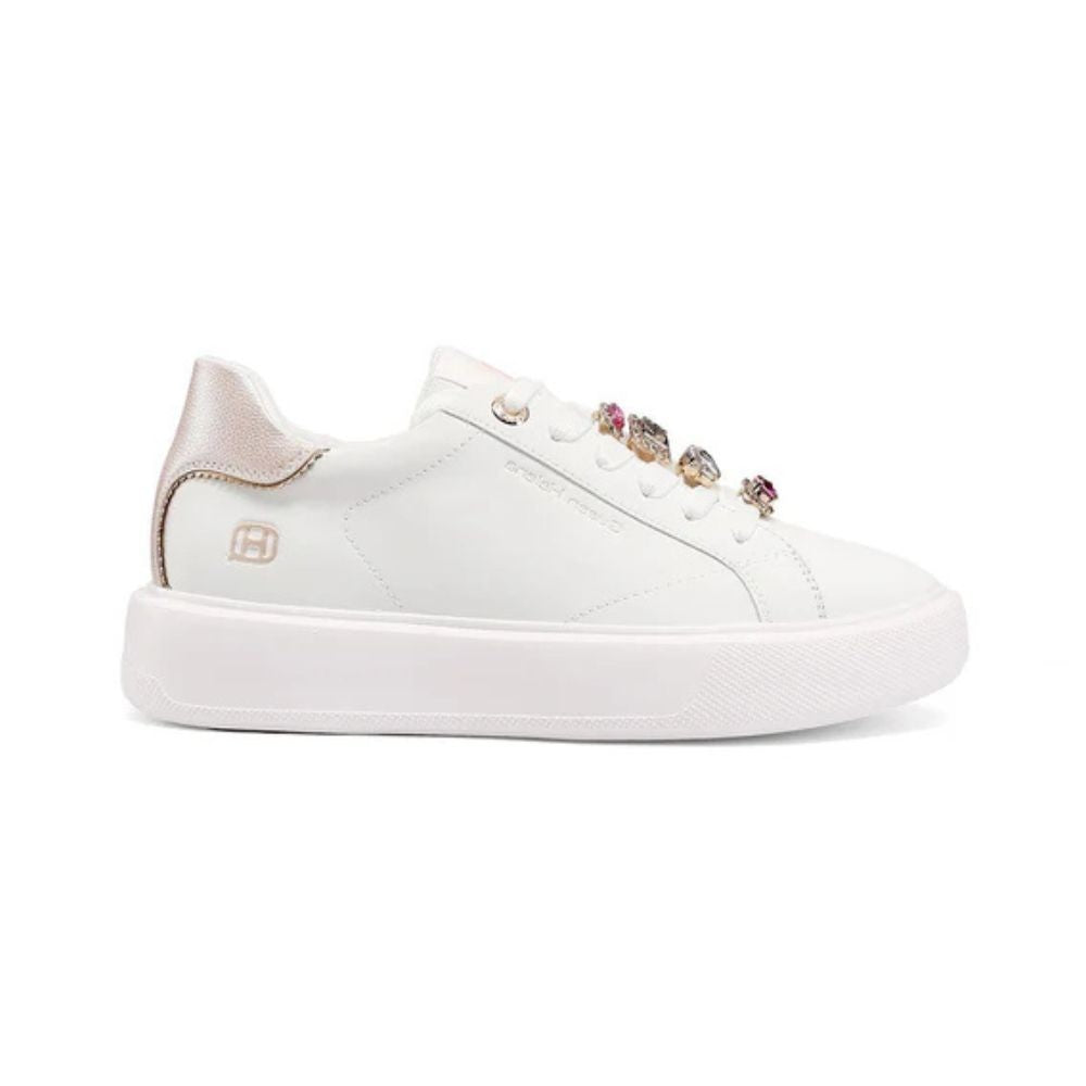 QUEEN HELENA Sneakers donna platform con dettagli gioiello bianco-rosa X34-1