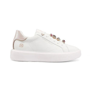 QUEEN HELENA Sneakers donna platform con dettagli gioiello bianco-rosa X34-1