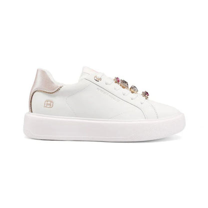 QUEEN HELENA Sneakers donna platform con dettagli gioiello bianco-rosa X34-1