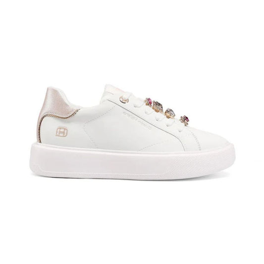 QUEEN HELENA Sneakers donna platform con dettagli gioiello bianco-rosa X34-1