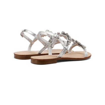 QUEEN HELENA Sandali gioiello donna flat con applicazioni e ARGENTO Y7001