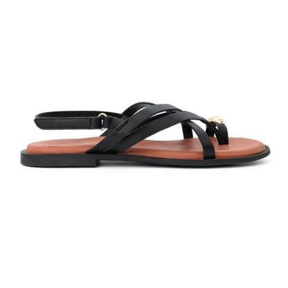 QUEEN HELENA Sandali donna flat infradito a fasce con cinturino NERO ZD135-26