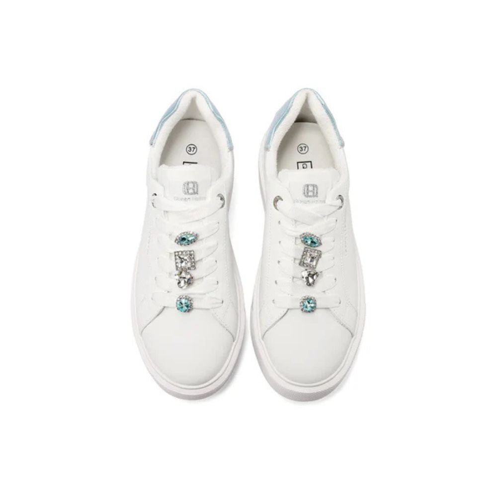 QUEEN HELENA Sneakers donna platform con dettagli gioiello bianco-blu X34-1