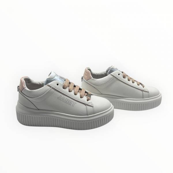 JANET E JANET COD.J572 P/E 2026 SNEAKER DONNA IN PELLE COL.WHITE PINK SILVER