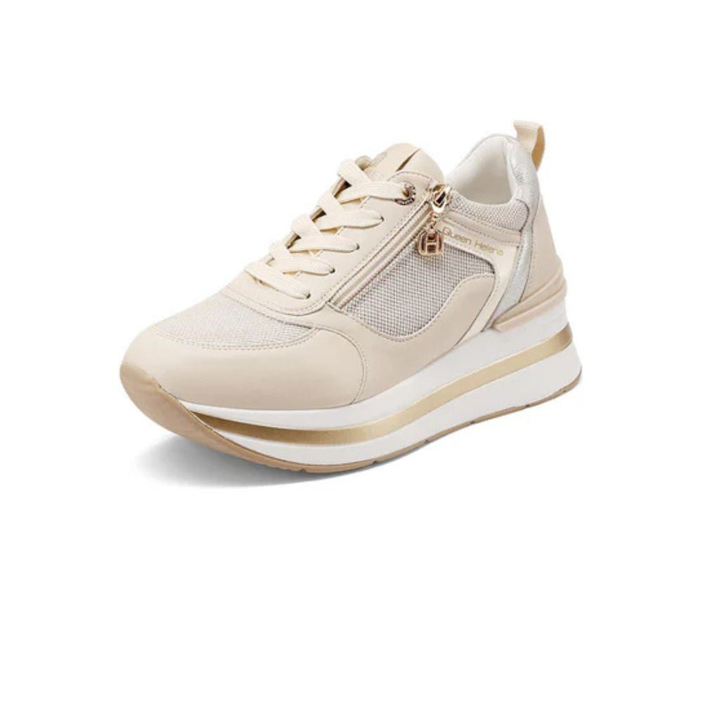 QUEEN HELENA Sneakers platform con zip laterale beige X34-31
