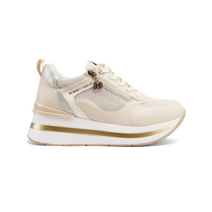 QUEEN HELENA Sneakers platform con zip laterale beige X34-31