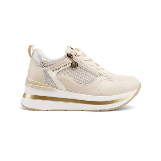 QUEEN HELENA Sneakers platform con zip laterale beige X34-31